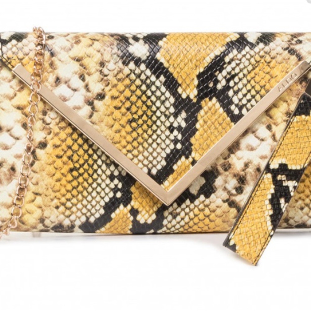 NWT Aldo Yellow Black Snake-Print Crossbody Clutch - Picture 2 of 6